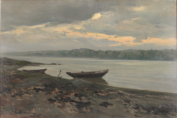 Крачковский Иосиф Евстафьевич. Пейзаж с рекой и лодками